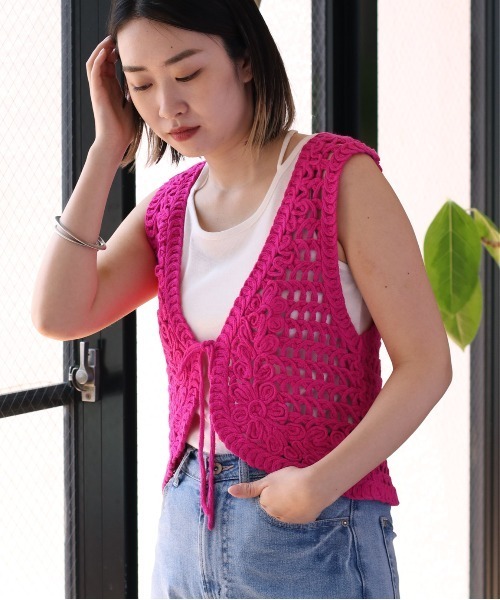 cepo(セポ)の「ロープクロシェベスト(ベスト・レディース・ピンク/ブラック/オフホワイト・M)」の19枚目の写真