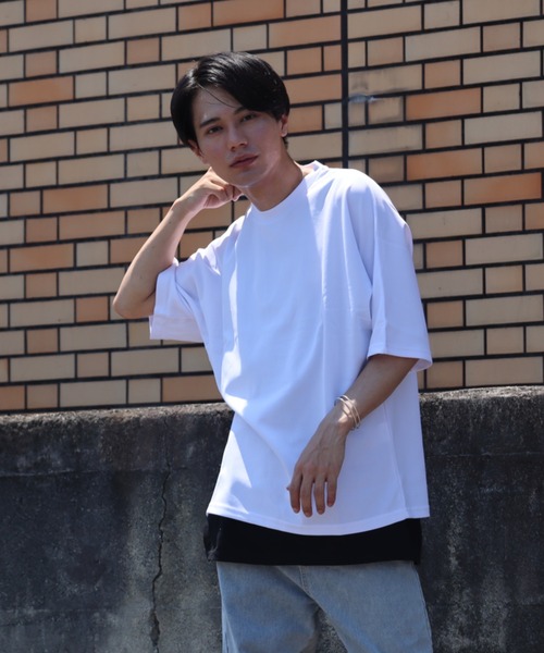 Bling Leads(ブリングリーズ)の「/Bling leads/梨地 オーバーサイズクルーネックTシャツ(Tシャツ/カットソー・メンズ・ホワイト/チャコールグレー/ライトグレー/ブラック/グレイッシュベージュ・LARGE/MEDIUM)」の2枚目の写真