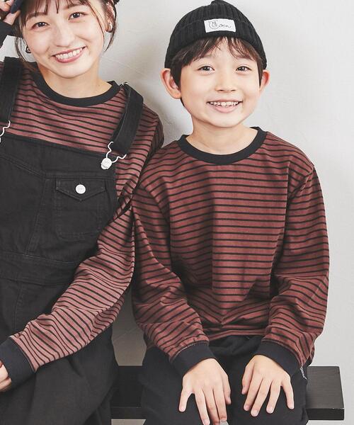 coen（コーエン）の「レトロボーダーリンガーTシャツ（Tシャツ/カットソー・キッズ・ブラック/ブラウン/ナチュラル・100/110/120/130/140/150）」の2枚目の写真