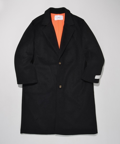 SUPERTHANKS（スーパーサンクス）の「SUPERTHANKS スーパーサンクス / メルトン 無地 オーバーサイズ ロング ビッグシルエット チェスターコート（ユニセックス） / ST223JK004（チェスターコート・メンズ・ブラック/グレイッシュベージュ・SMALL/MEDIUM）」の2枚目の写真