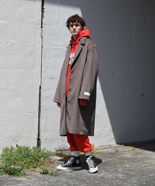 SUPERTHANKS（スーパーサンクス）の「SUPERTHANKS スーパーサンクス / メルトン 無地 オーバーサイズ ロング ビッグシルエット チェスターコート（ユニセックス） / ST223JK004（チェスターコート・メンズ・ブラック/グレイッシュベージュ・SMALL/MEDIUM）」の6枚目の写真