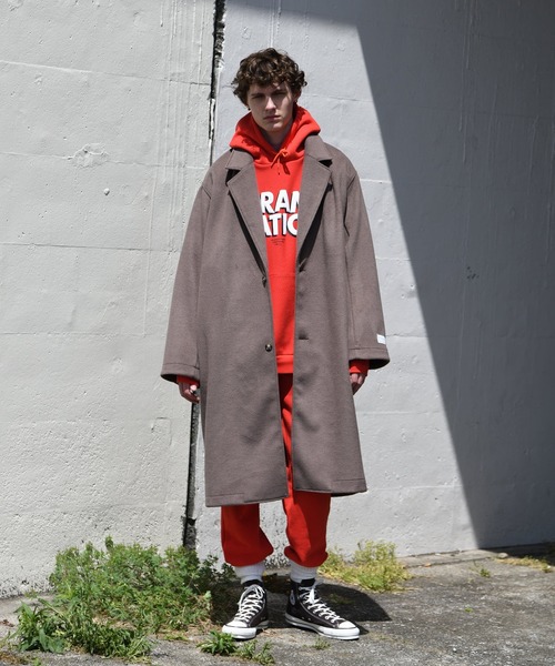 SUPERTHANKS（スーパーサンクス）の「SUPERTHANKS スーパーサンクス / メルトン 無地 オーバーサイズ ロング ビッグシルエット チェスターコート（ユニセックス） / ST223JK004（チェスターコート・メンズ・ブラック/グレイッシュベージュ・SMALL/MEDIUM）」の7枚目の写真