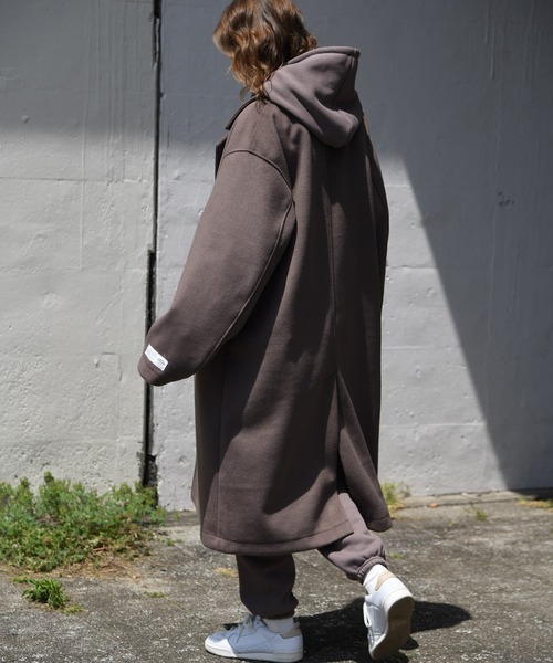 SUPERTHANKS（スーパーサンクス）の「SUPERTHANKS スーパーサンクス / メルトン 無地 オーバーサイズ ロング ビッグシルエット チェスターコート（ユニセックス） / ST223JK004（チェスターコート・メンズ・ブラック/グレイッシュベージュ・SMALL/MEDIUM）」の10枚目の写真