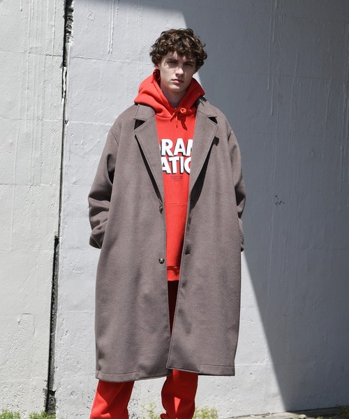 SUPERTHANKS（スーパーサンクス）の「SUPERTHANKS スーパーサンクス / メルトン 無地 オーバーサイズ ロング ビッグシルエット チェスターコート（ユニセックス） / ST223JK004（チェスターコート・メンズ・ブラック/グレイッシュベージュ・SMALL/MEDIUM）」の16枚目の写真