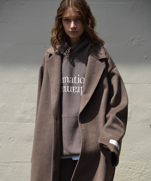 SUPERTHANKS（スーパーサンクス）の「SUPERTHANKS スーパーサンクス / メルトン 無地 オーバーサイズ ロング ビッグシルエット チェスターコート（ユニセックス） / ST223JK004（チェスターコート・メンズ・ブラック/グレイッシュベージュ・SMALL/MEDIUM）」の17枚目の写真