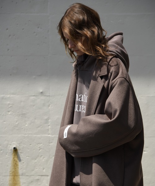 SUPERTHANKS（スーパーサンクス）の「SUPERTHANKS スーパーサンクス / メルトン 無地 オーバーサイズ ロング ビッグシルエット チェスターコート（ユニセックス） / ST223JK004（チェスターコート・メンズ・ブラック/グレイッシュベージュ・SMALL/MEDIUM）」の18枚目の写真