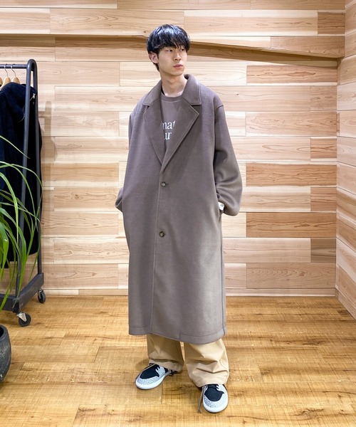 SUPERTHANKS（スーパーサンクス）の「SUPERTHANKS スーパーサンクス / メルトン 無地 オーバーサイズ ロング ビッグシルエット チェスターコート（ユニセックス） / ST223JK004（チェスターコート・メンズ・ブラック/グレイッシュベージュ・SMALL/MEDIUM）」の19枚目の写真