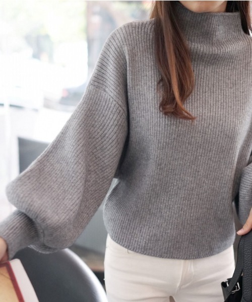 gossip！ロサンゼルス（ゴシップロサンゼルス）の「ハイネックボリュームスリーブニット（ニット/セーター・レディース・ホワイト/ブラック/グレー/レッド・FREE）」の3枚目の写真