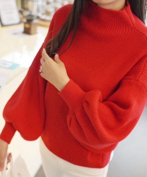 gossip！ロサンゼルス（ゴシップロサンゼルス）の「ハイネックボリュームスリーブニット（ニット/セーター・レディース・ホワイト/ブラック/グレー/レッド・FREE）」の4枚目の写真