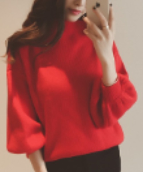 gossip！ロサンゼルス（ゴシップロサンゼルス）の「ハイネックボリュームスリーブニット（ニット/セーター・レディース・ホワイト/ブラック/グレー/レッド・FREE）」の6枚目の写真