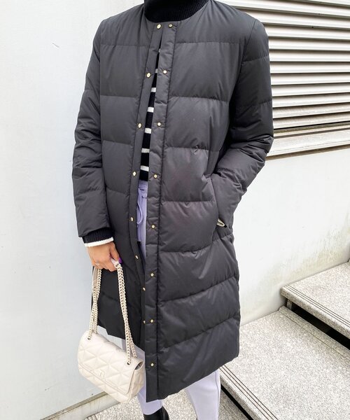 OPAQUE.CLIP（オペークドットクリップ）の「◆【ミュラーダウン】2way ノーカラーロングジャケット（ダウンジャケット/コート・レディース・ベージュ/オフホワイト/ブラック・38/40/36/42）」の3枚目の写真