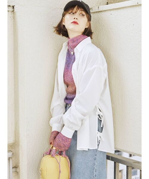 jouetie(ジュエティ)の「サイドリボンロングシャツ(シャツ/ブラウス・レディース・オフホワイト/ブラック/ピンク・MEDIUM)」の8枚目の写真