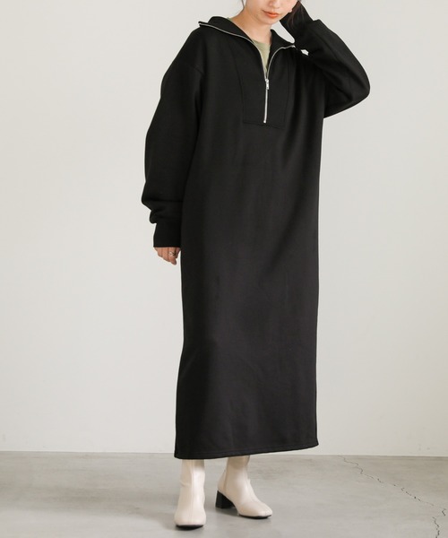 select MOCA（セレクトモカ）の「2022 AW 裏起毛ハーフジップワンピース（ワンピース・レディース・ブラック/アイボリー/チャコール・FREE）」の14枚目の写真