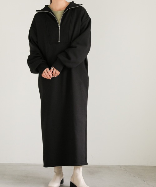 select MOCA（セレクトモカ）の「2022 AW 裏起毛ハーフジップワンピース（ワンピース・レディース・ブラック/アイボリー/チャコール・FREE）」の16枚目の写真