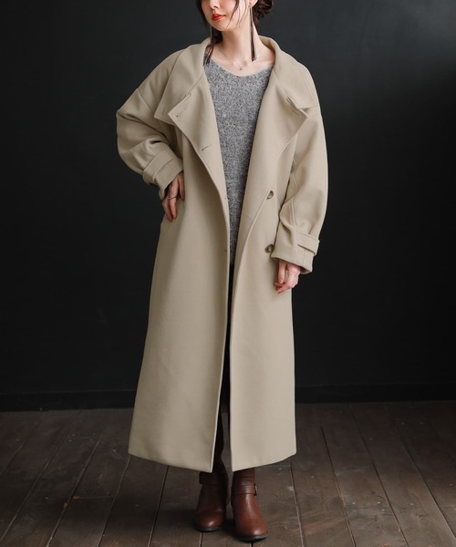 osharewalker（オシャレウォーカー）の「【廃盤】『ニットモッサライトスタンドカラーコート』（チェスターコート・レディース・ブラック/グレイッシュベージュ・FREE）」の17枚目の写真