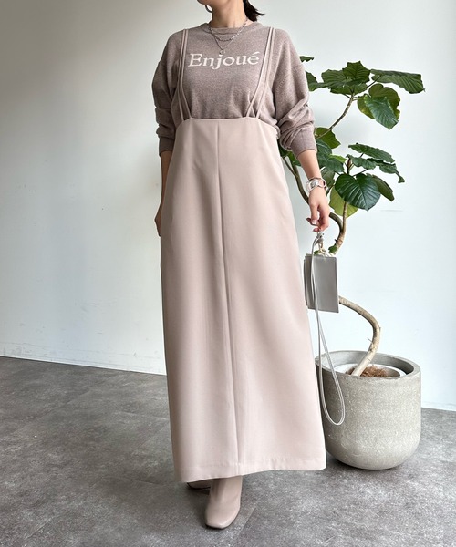 DOUDOU ベージュ キャミワンピース 38 セール】ニット切替シアーキャミワンピース（ワンピース