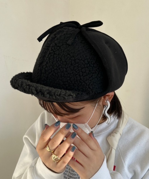 nemne store(ネンネストア)の「【nemne】ボアフライトキャップ(キャップ・レディース・ブラック/ベージュ・フリー)」の5枚目の写真