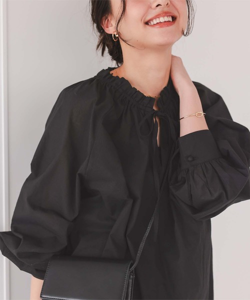 titivate(ティティベイト)の「リボン付きAラインギャザーブラウス(シャツ/ブラウス・レディース・ライトグリーン/ピンク/アイボリー/ブラック/ブルー/ネイビー/ライトベージュ・S/M/L)」の13枚目の写真