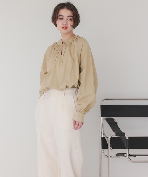 titivate(ティティベイト)の「リボン付きAラインギャザーブラウス(シャツ/ブラウス・レディース・ライトグリーン/ピンク/アイボリー/ブラック/ブルー/ネイビー/ライトベージュ・S/M/L)」の15枚目の写真