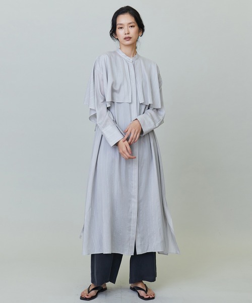 テンセルシルクストライプケープシャツドレス