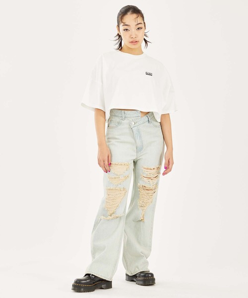 X-girl（エックスガール）の「BOX LOGO S/S WIDE TEE（Tシャツ/カットソー・レディース・ブラック/オリーブ/ホワイト・S/M）」の17枚目の写真