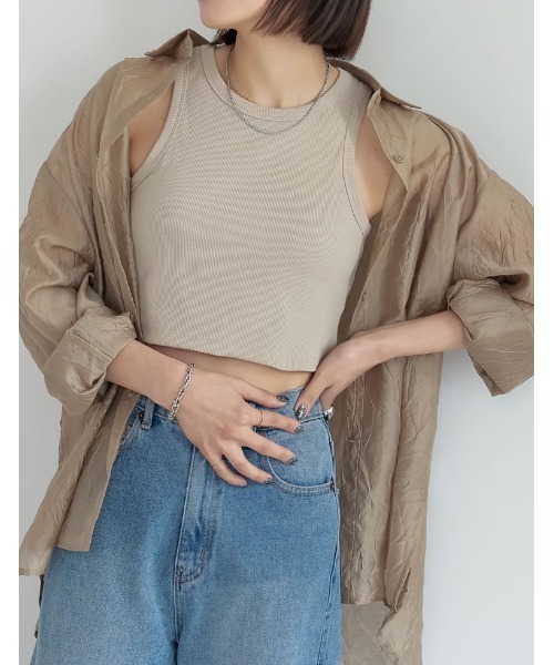 Re:EDIT（リエディ）の「コットンリブカップ付きアメスリショート丈タンクトップ[返品交換不可]（タンクトップ・レディース・ベージュ/モカ/オフホワイト/ブラック/チャコールグレー・MEDIUM/LARGE）」の5枚目の写真