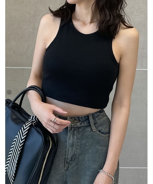 Re:EDIT（リエディ）の「コットンリブカップ付きアメスリショート丈タンクトップ[返品交換不可]（タンクトップ・レディース・ベージュ/モカ/オフホワイト/ブラック/チャコールグレー・MEDIUM/LARGE）」の6枚目の写真