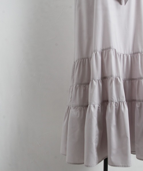 tocco closet（トッコ　クローゼット）の「肩フリル付きボウタイリボンコットンライクティアードワンピース（ワンピース・レディース・ブラック/オフホワイト/グレー系その他・M）」の20枚目の写真