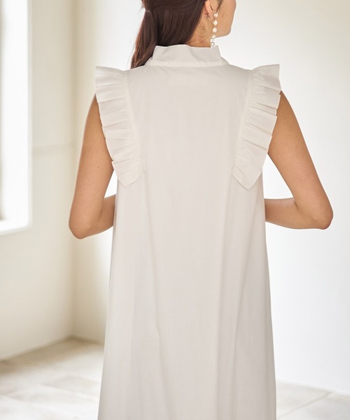 tocco closet（トッコ　クローゼット）の「肩フリル付きボウタイリボンコットンライクティアードワンピース（ワンピース・レディース・ブラック/オフホワイト/グレー系その他・M）」の21枚目の写真