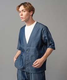 MR.OLIVE | MR.OLIVE ミスターオリーブ / TENCEL WASHABLE DENIM / HALF SLEEVE CARDIGAN 【セットアップ対応】 テンセル ウォッシャブルデニム/ハーフスリーブカーディガン / M231139(その他アウター)