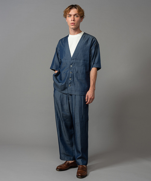 MR.OLIVE（ミスターオリーブ）の「MR.OLIVE ミスターオリーブ / TENCEL WASHABLE DENIM / HALF SLEEVE CARDIGAN 【セットアップ対応】 テンセル ウォッシャブルデニム/ハーフスリーブカーディガン / M231139（その他アウター・メンズ・ライトインディゴブルー/ダークインディゴブルー・MEDIUM/LARGE）」の8枚目の写真