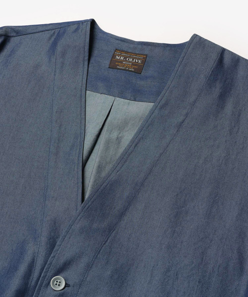 MR.OLIVE（ミスターオリーブ）の「MR.OLIVE ミスターオリーブ / TENCEL WASHABLE DENIM / HALF SLEEVE CARDIGAN 【セットアップ対応】 テンセル ウォッシャブルデニム/ハーフスリーブカーディガン / M231139（その他アウター・メンズ・ライトインディゴブルー/ダークインディゴブルー・MEDIUM/LARGE）」の5枚目の写真