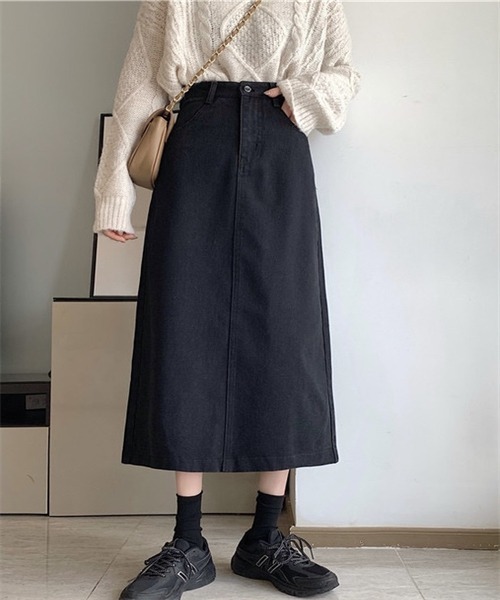 FREE STYLISTS(フリー スタイリスト)の「バックスリットロングデニムスカート(デニムスカート・レディース・ブラック/ネイビー・L/M/S/2XL/XL)」の1枚目の写真