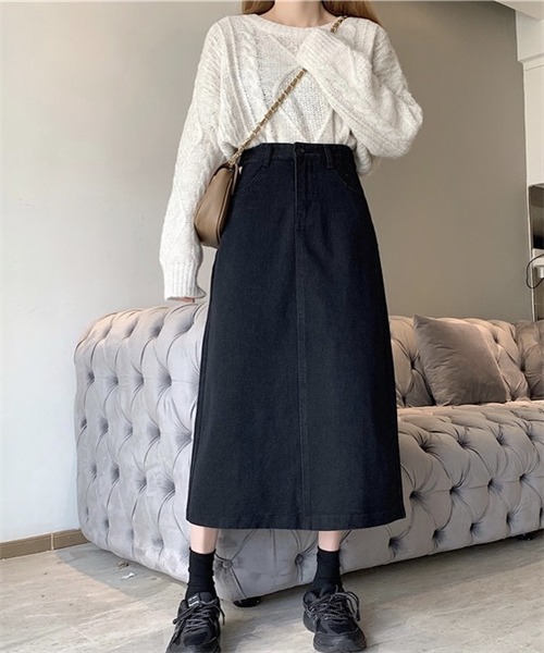 FREE STYLISTS(フリー スタイリスト)の「バックスリットロングデニムスカート(デニムスカート・レディース・ブラック/ネイビー・L/M/S/2XL/XL)」の7枚目の写真