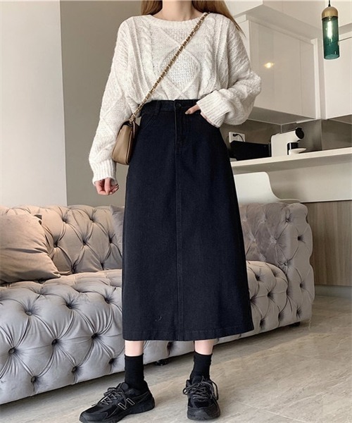FREE STYLISTS(フリー スタイリスト)の「バックスリットロングデニムスカート(デニムスカート・レディース・ブラック/ネイビー・L/M/S/2XL/XL)」の4枚目の写真