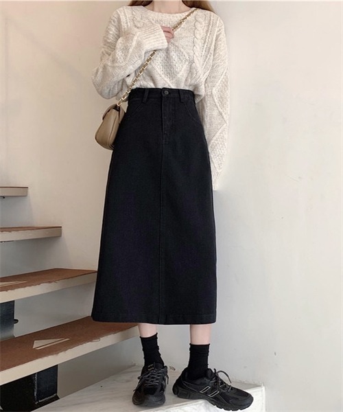 FREE STYLISTS(フリー スタイリスト)の「バックスリットロングデニムスカート(デニムスカート・レディース・ブラック/ネイビー・L/M/S/2XL/XL)」の6枚目の写真
