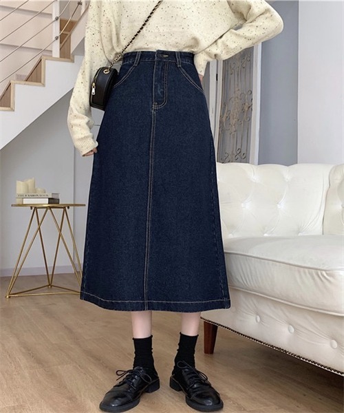 FREE STYLISTS(フリー スタイリスト)の「バックスリットロングデニムスカート(デニムスカート・レディース・ブラック/ネイビー・L/M/S/2XL/XL)」の22枚目の写真