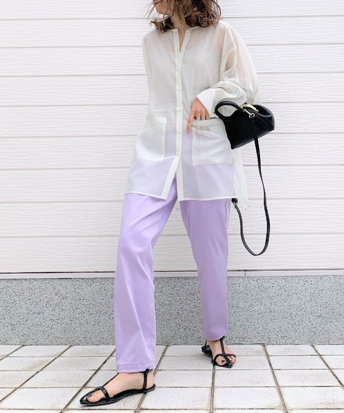 Q（キュー）の「シアーオーバーシャツ（シャツ/ブラウス・レディース・アイボリー/ライトブルー・MEDIUM）」の12枚目の写真