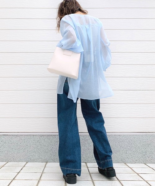 Q（キュー）の「シアーオーバーシャツ（シャツ/ブラウス・レディース・アイボリー/ライトブルー・MEDIUM）」の13枚目の写真