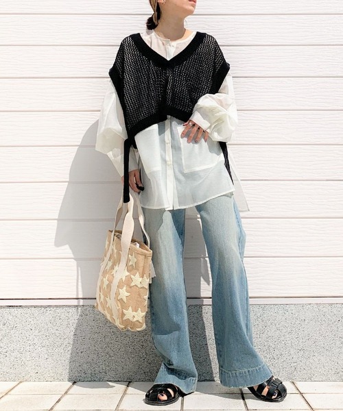 Q（キュー）の「シアーオーバーシャツ（シャツ/ブラウス・レディース・アイボリー/ライトブルー・MEDIUM）」の14枚目の写真