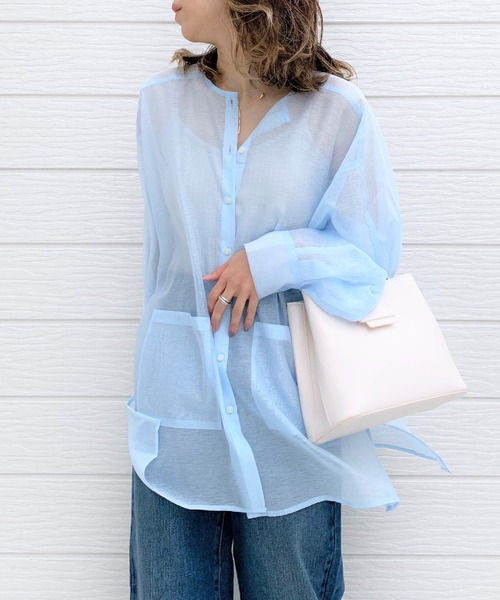 Q（キュー）の「シアーオーバーシャツ（シャツ/ブラウス・レディース・アイボリー/ライトブルー・MEDIUM）」の8枚目の写真