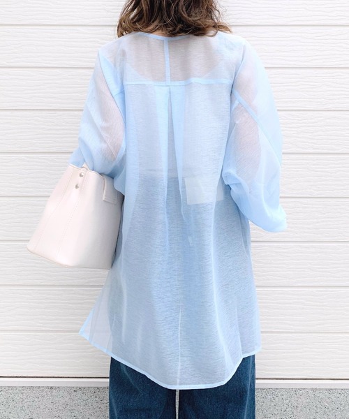 Q（キュー）の「シアーオーバーシャツ（シャツ/ブラウス・レディース・アイボリー/ライトブルー・MEDIUM）」の9枚目の写真