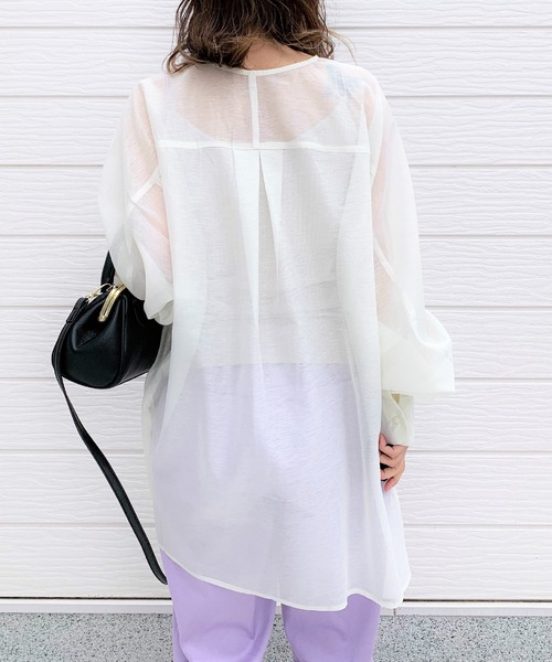 Q（キュー）の「シアーオーバーシャツ（シャツ/ブラウス・レディース・アイボリー/ライトブルー・MEDIUM）」の11枚目の写真