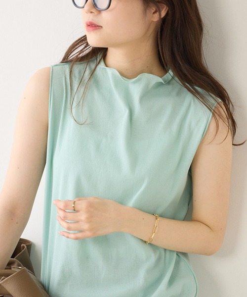 PUAL CE CIN(ピュアルセシン)の「シアーリブメロープチハイネックノースリーブ(その他トップス・レディース・イエロー/ネイビー/ミント/オフホワイト/ブルー/サーモンピンク/イエロー系・FREE)」の3枚目の写真