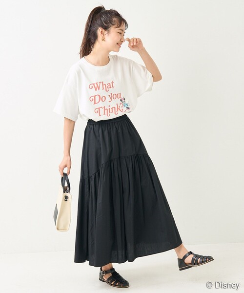 FREAK'S STORE（フリークスストア）の「DISNEY/ディズニー 「Minnie」 LOGO T-shirt/「ミニー」ロゴTシャツ（Tシャツ/カットソー・レディース・オフホワイト/ブラック・ﾌﾘ-）」の3枚目の写真