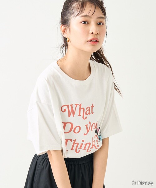 FREAK'S STORE（フリークスストア）の「DISNEY/ディズニー 「Minnie」 LOGO T-shirt/「ミニー」ロゴTシャツ（Tシャツ/カットソー・レディース・オフホワイト/ブラック・ﾌﾘ-）」の4枚目の写真
