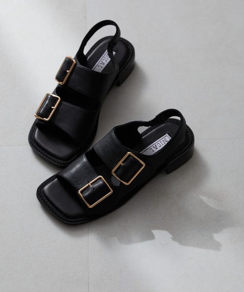 YSL ストラップサンダル ブラック・ブルー ウィメンズ フラットレザーサンダル | Saint Laurent | YSL JP
