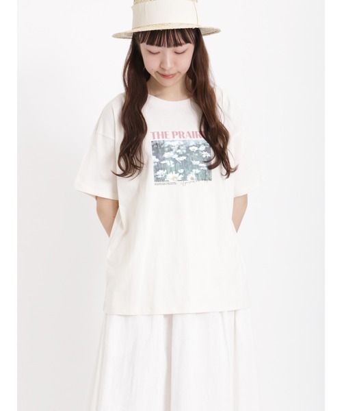 Samansa Mos2（サマンサ モスモス）の「転写プリントTシャツ（Tシャツ/カットソー・レディース・チャコールグレー/オフホワイト/ミント/キナリ・ﾌﾘ-）」の3枚目の写真