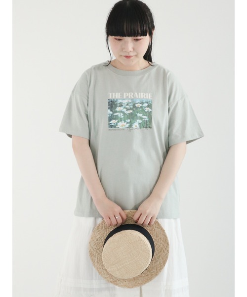 Samansa Mos2（サマンサ モスモス）の「転写プリントTシャツ（Tシャツ/カットソー・レディース・チャコールグレー/オフホワイト/ミント/キナリ・ﾌﾘ-）」の4枚目の写真