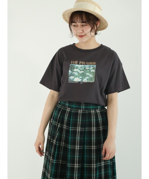 Samansa Mos2（サマンサ モスモス）の「転写プリントTシャツ（Tシャツ/カットソー・レディース・チャコールグレー/オフホワイト/ミント/キナリ・ﾌﾘ-）」の10枚目の写真